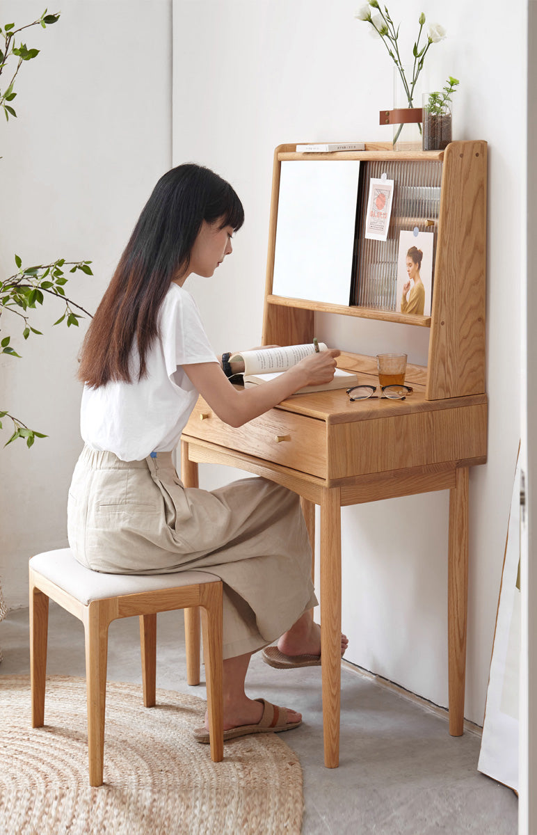 幅55 ドレッザーデスク 収納 メイク 化粧台 棚付きタイプ Y84D21 - BestKagu