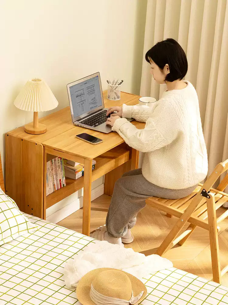 デスク　折りたたみテーブル　壁寄せ省スペース　竹天然素材を使用した環境に優しい家具G3-7224