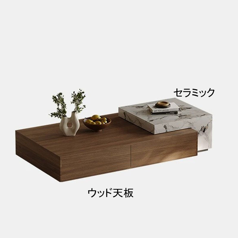 モダンなセラミックセンターテーブル | おしゃれなリビングインテリアに最適 | 大理石調デザイン　引き出し無しタイプ fjd-4681