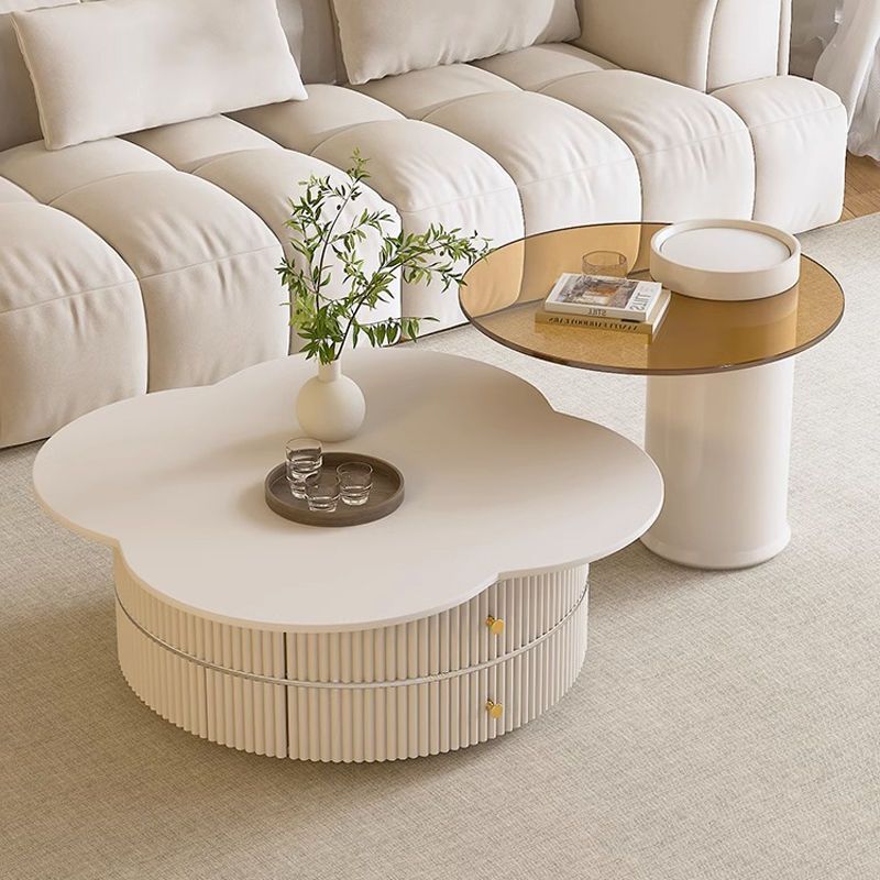 ローテーブル　Coffee table 天板回転可能　ホワイトセラミック 強化ガラス htt-3847