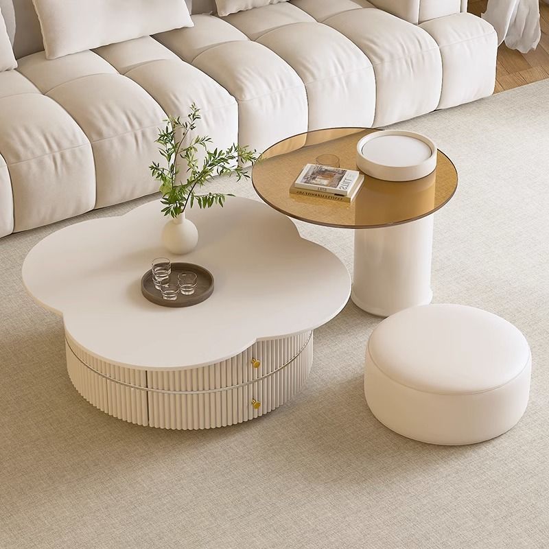 ローテーブル　Coffee table 天板回転可能　ホワイトセラミック 強化ガラス htt-3847
