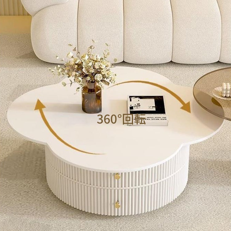 ローテーブル　Coffee table 天板回転可能　ホワイトセラミック 強化ガラス htt-3847