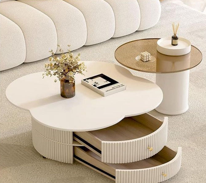 ローテーブル　Coffee table 天板回転可能　ホワイトセラミック 強化ガラス htt-3847