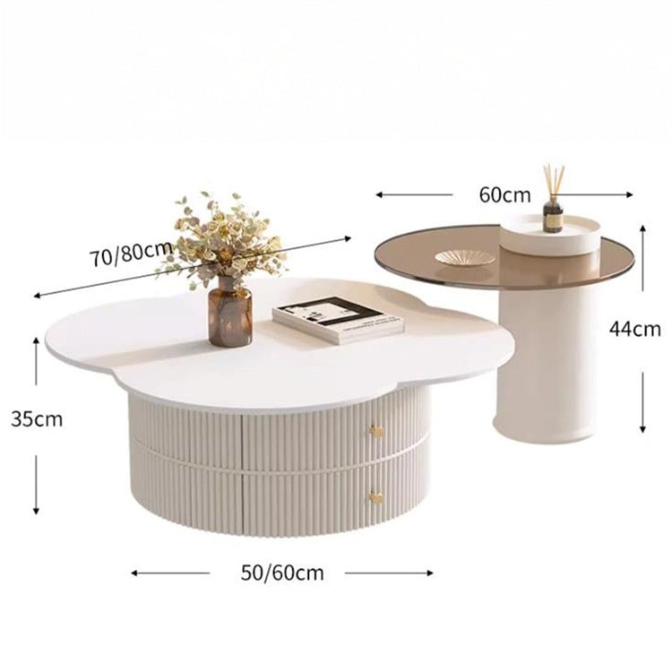 ローテーブル　Coffee table 天板回転可能　ホワイトセラミック 強化ガラス htt-3847