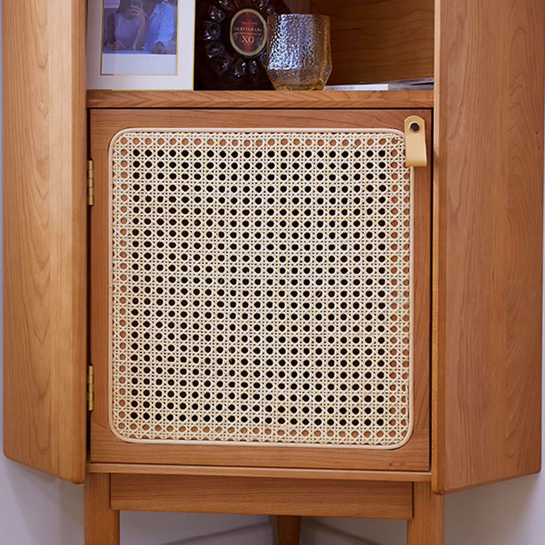 隙間収納　壁寄せ収納チェリー材とラタンを使用したキャビネット｜LED無しタイプ｜スタイリッシュリビング収納家具 fcp-1306