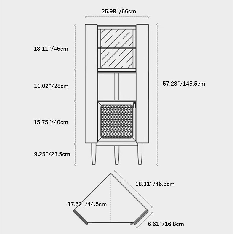 隙間収納　壁寄せ収納チェリー材とラタンを使用したキャビネット｜LED無しタイプ｜スタイリッシュリビング収納家具 fcp-1306