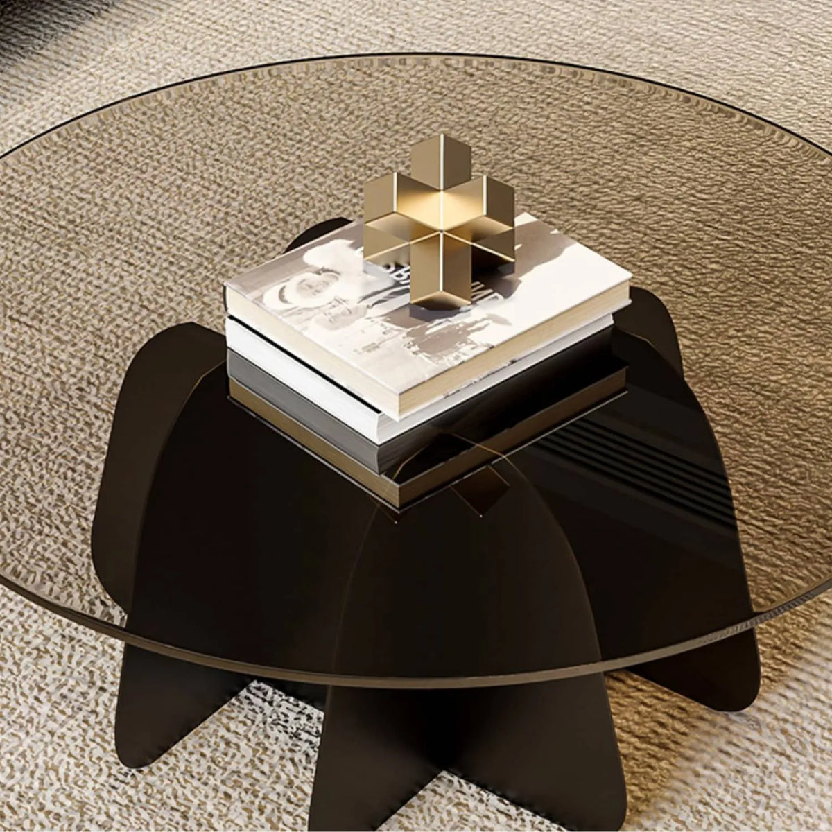 ガラス天板+スチール脚のセンターテーブル fel-2020