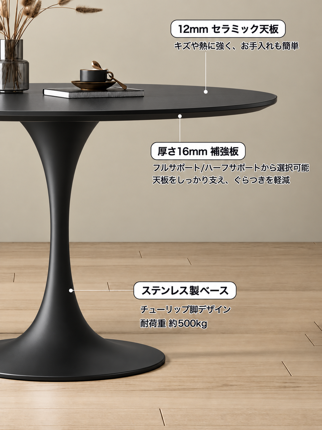 丸テーブル ステンレス脚 幅80〜120cm（5サイズ） テーブル単品 カラー5タイプ fmc-3761-1