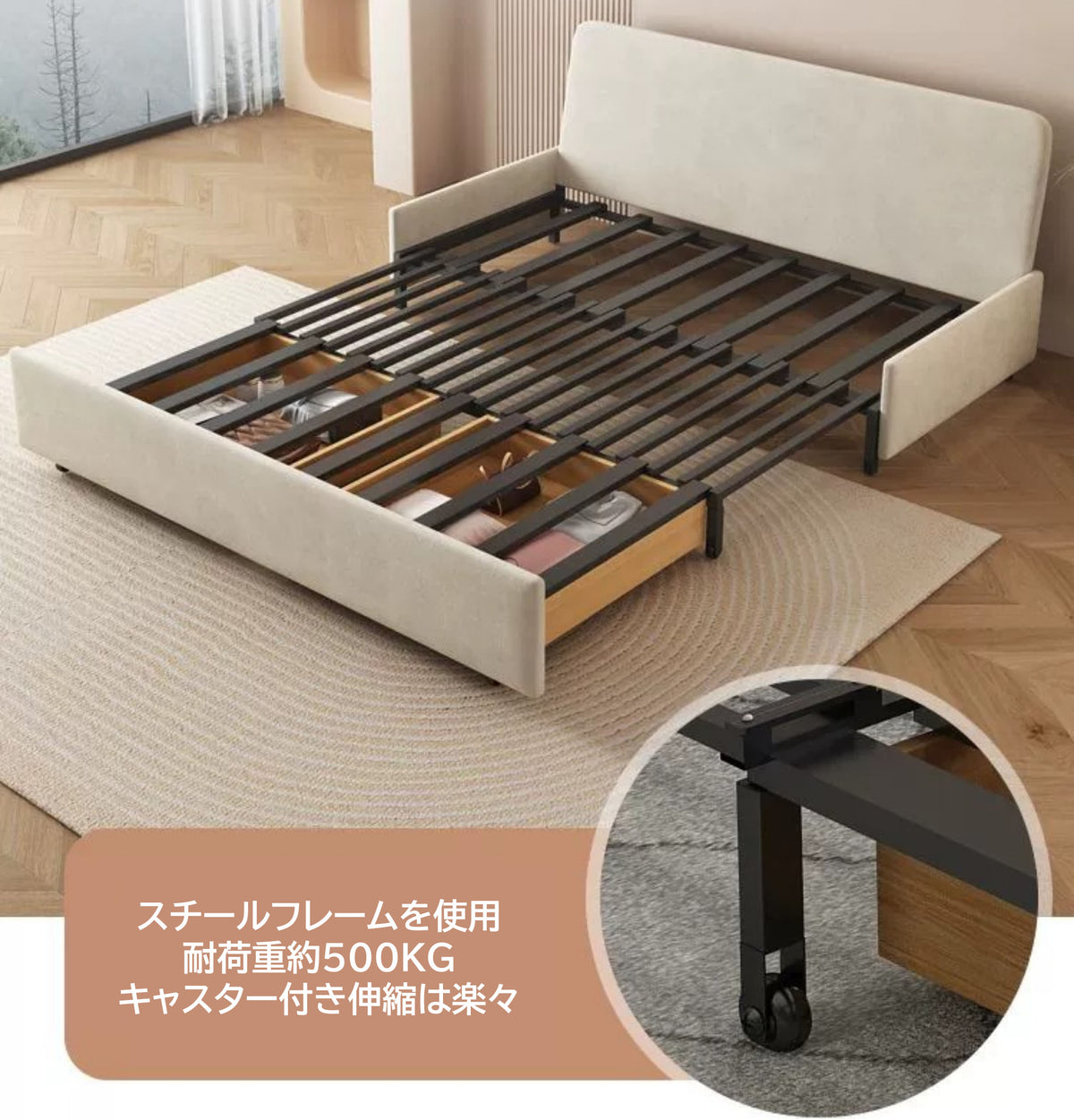 ソファーベッド 収納付き ソファベッド ダブル 2人掛け ソファ 折りたたみfms-1843