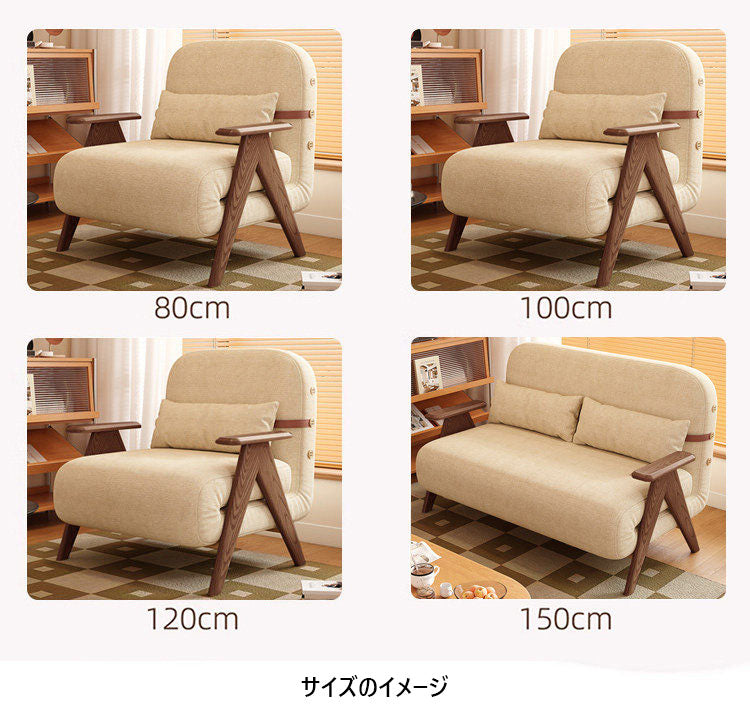 折りたたみソファベッド 2WAY 多機能 コンパクト 一人暮らし向け カウチソファ シングルベッド 天然木フレーム 伸縮式 ソファベッド fms-1846