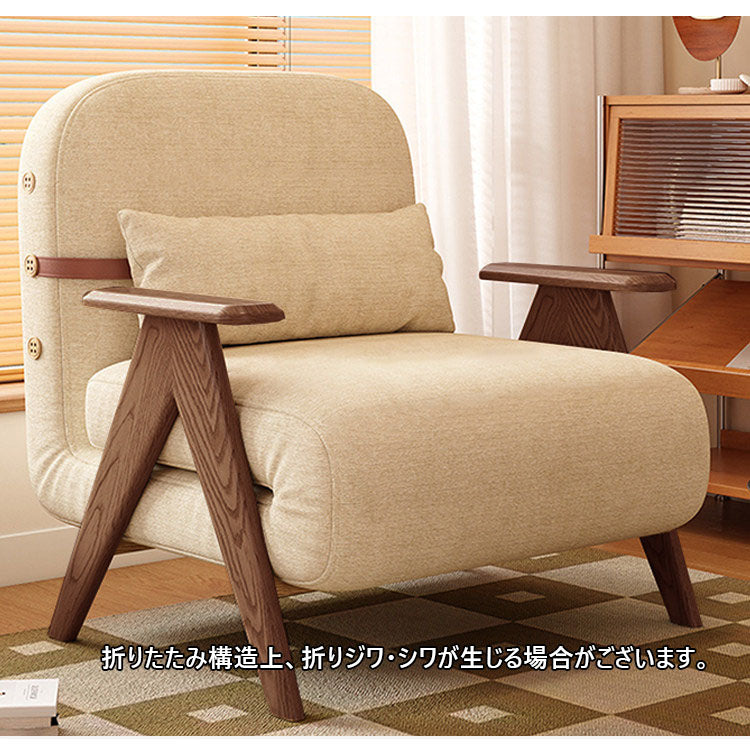 折りたたみソファベッド 2WAY 多機能 コンパクト 一人暮らし向け カウチソファ シングルベッド 天然木フレーム 伸縮式 ソファベッド fms-1846