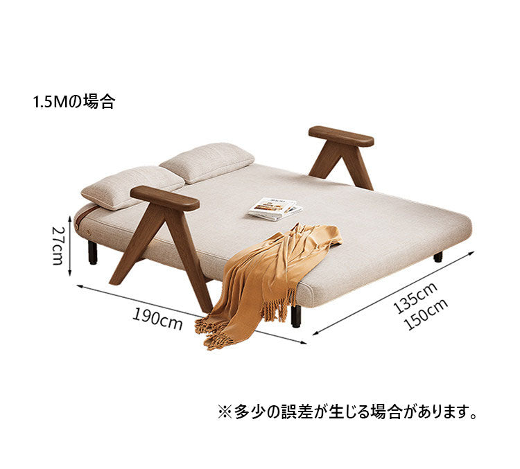 折りたたみソファベッド 2WAY 多機能 コンパクト 一人暮らし向け カウチソファ シングルベッド 天然木フレーム 伸縮式 ソファベッド fms-1846