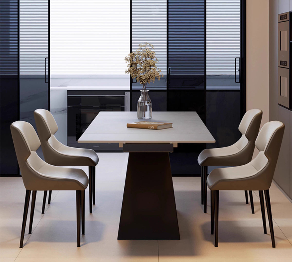 【実店舗展示中】多機能ダイニングテーブル 伸長式 /片側伸長式テーブル　セラミック天板＆スチール素材の脚フレーム fxj-681