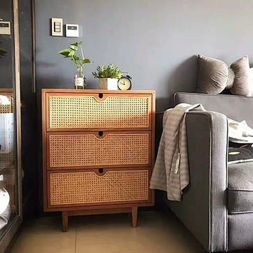 ラタン調のオシャレキャビネット - 自然な風合いが魅力的なチェスト収納家具 fyf-2241