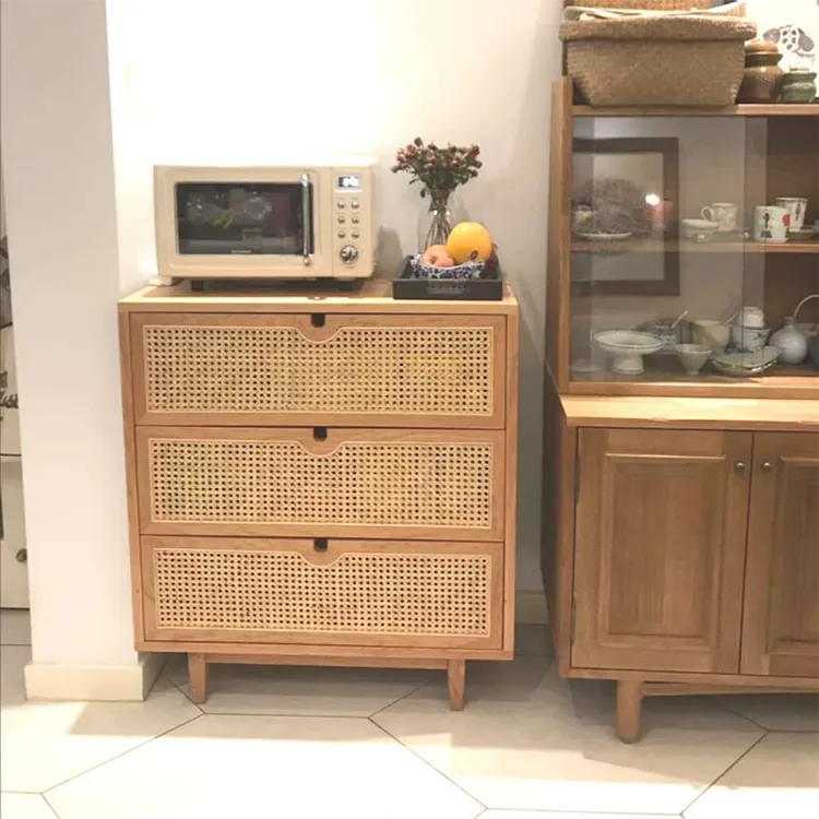 ラタン調のオシャレキャビネット - 自然な風合いが魅力的なチェスト収納家具 fyf-2241