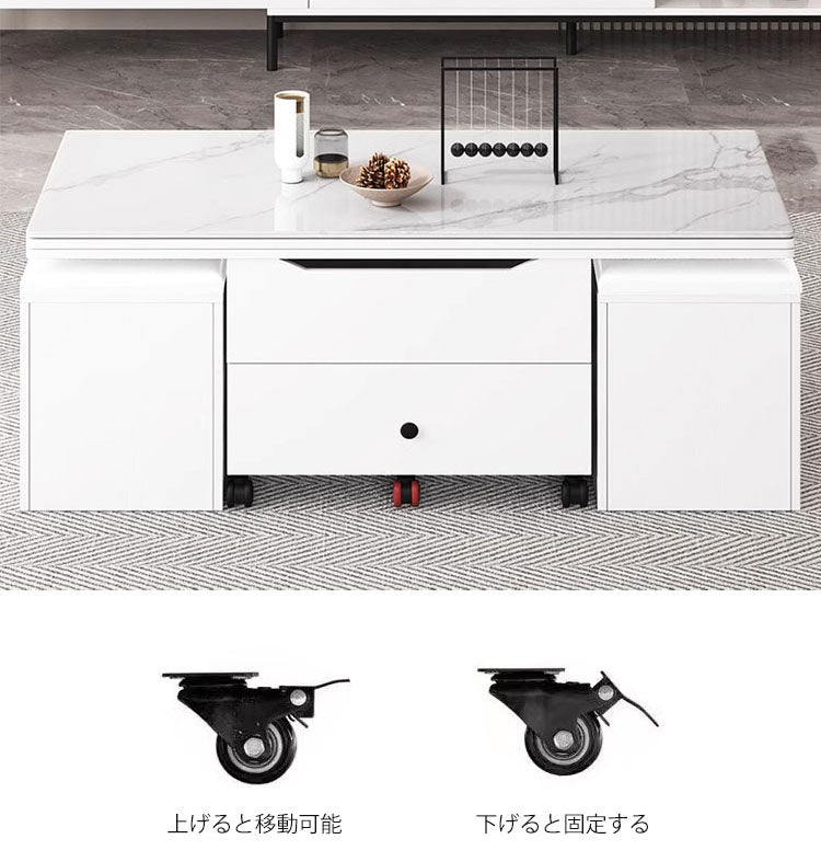 【在庫品】3way多機能リビングテーブル大理石調ガラス天板gy-n-23