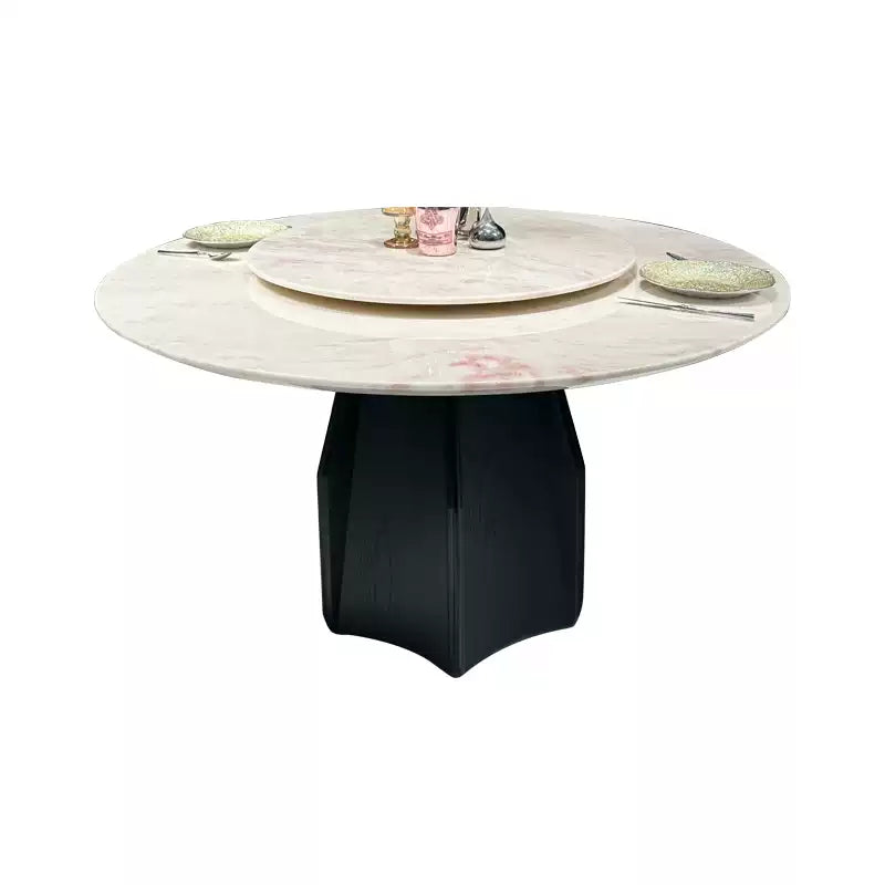 薄いピックのラグジュアリー天然大理石テーブル | 無垢材脚付き円形丸テーブル |hthjj-7945