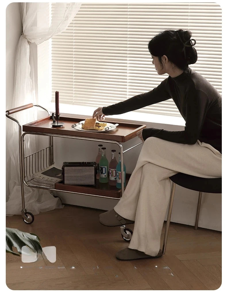 チェリーハンドメイドカート - ステンレス製フレームでスタイリッシュな収納と移動が可能！ hby-4602