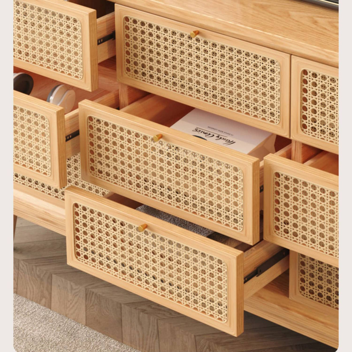 キャビネット｜ラタン　無垢材収納家具 hbzwg-648