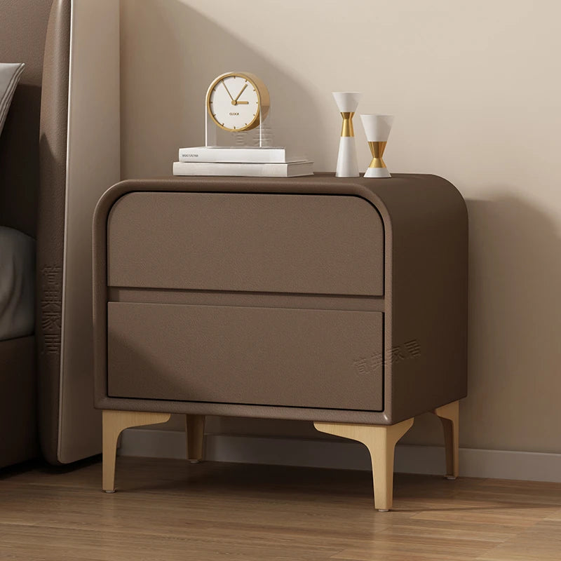 エレガントなナイトテーブル 無垢材と合皮のコンビネーション - 寝室を彩るスタイリッシュな家具 hjd-3144
