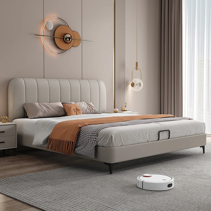 洗練されたデザインのパイン材ベッド｜本革＆合皮使用の高品質ベッドフレーム【シンプルスタイル】 hlyj-3141