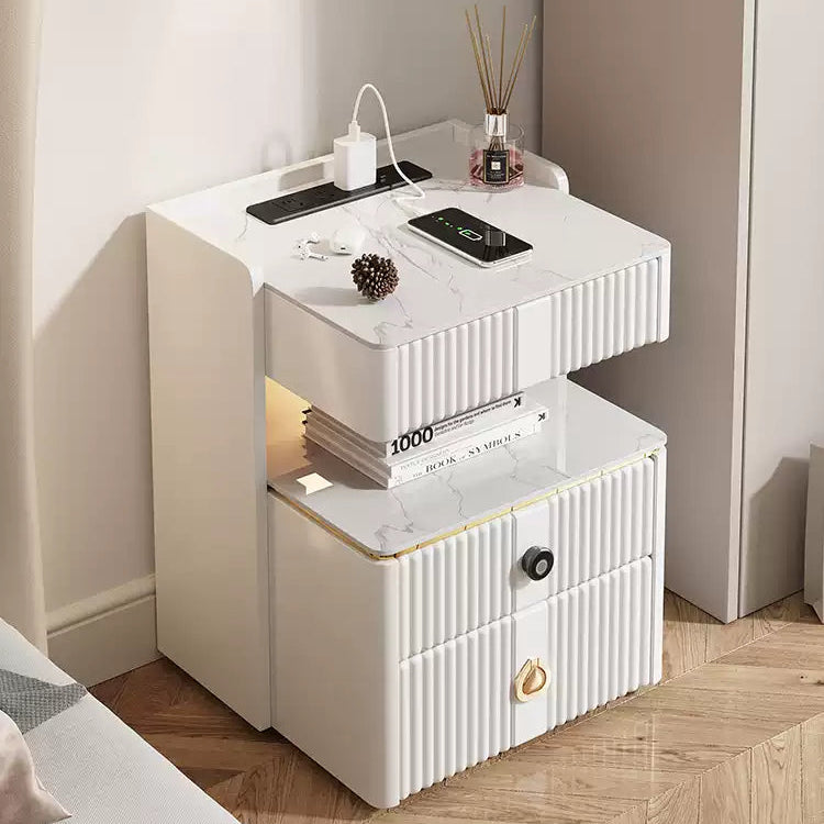 無垢材とセラミック製の高級ナイトテーブル - 天然木の風合いとモダンデザイン hmq-1919