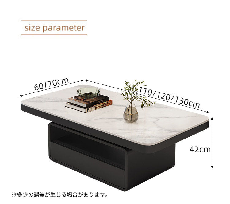 コーヒーテーブル　リビング用センターテーブル　大理石調のセラミック天板　収納付きロータイプローテーブル　hykg-5860