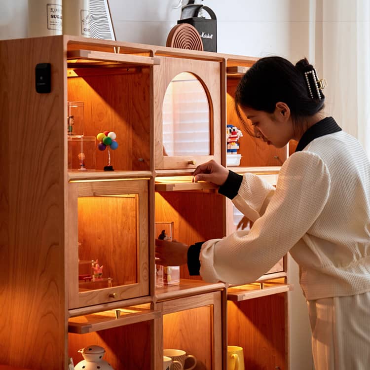 チェリー材ガラス銅製多層板キャビネット hykmq-768 - BestKagu