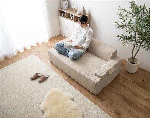 【在庫品】2人掛　3人掛けソファ　コーデュロイ生地のローソファー　完成品sup-13729374