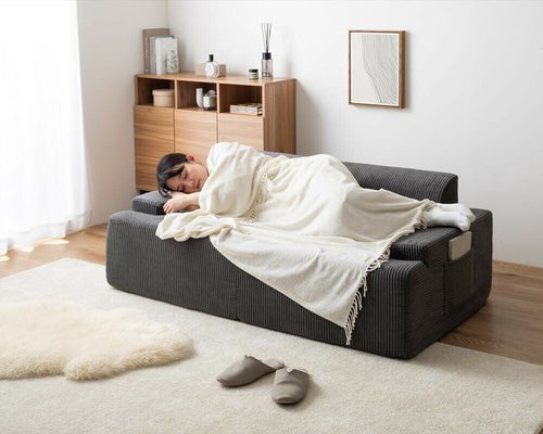 【在庫品】2人掛　3人掛けソファ　コーデュロイ生地のローソファー　完成品sup-13729374