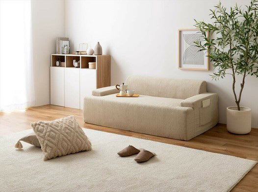 【在庫品】2人掛　3人掛けソファ　コーデュロイ生地のローソファー　完成品sup-13729374
