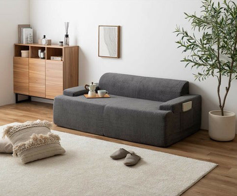 【在庫品】2人掛　3人掛けソファ　コーデュロイ生地のローソファー　完成品sup-13729374