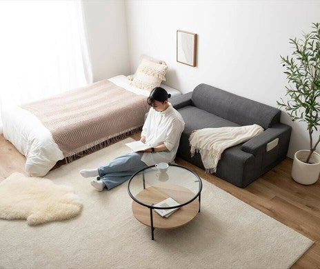 【在庫品】2人掛　3人掛けソファ　コーデュロイ生地のローソファー　完成品sup-13729374
