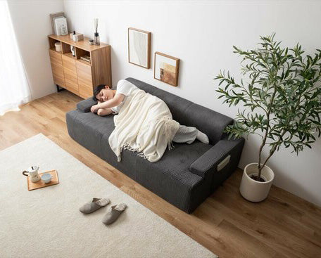 【在庫品】2人掛　3人掛けソファ　コーデュロイ生地のローソファー　完成品sup-13729374