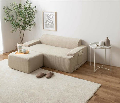 【在庫品】2人掛　3人掛けソファ　コーデュロイ生地のローソファー　完成品sup-13729374