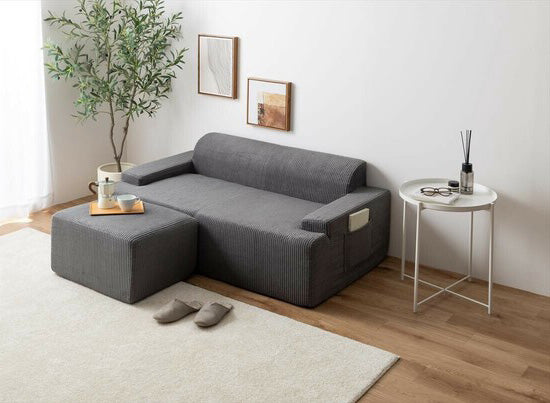 【在庫品】2人掛　3人掛けソファ　コーデュロイ生地のローソファー　完成品sup-13729374