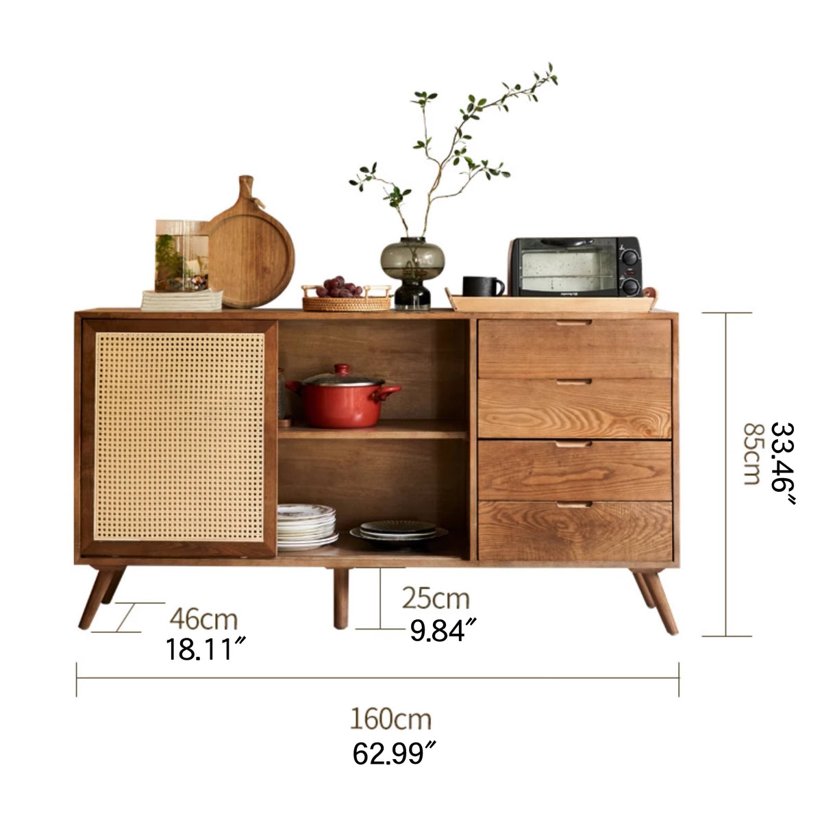 幅160　キャビネット｜収納家具  ラタンとアッシュ材使用　tzm-515