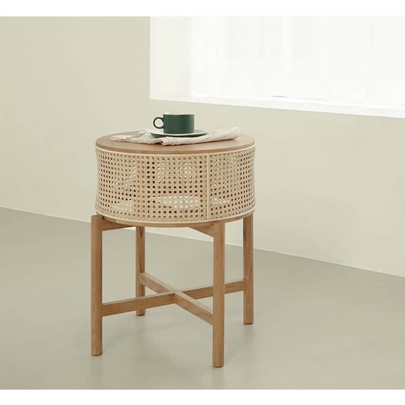 ラタンとオークの高級コーヒーテーブル - 自然素材の洗練されたデザイン tzm-528